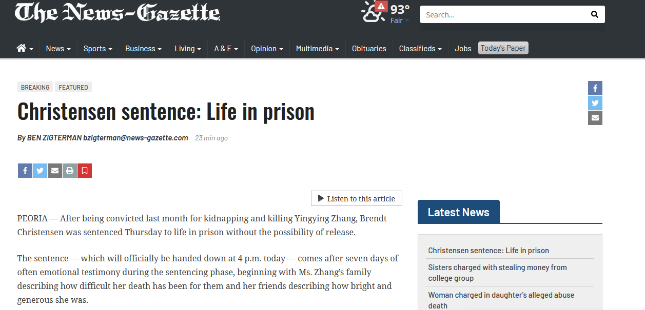 章瑩穎案迎來最終裁決，被告判終身監(jiān)禁